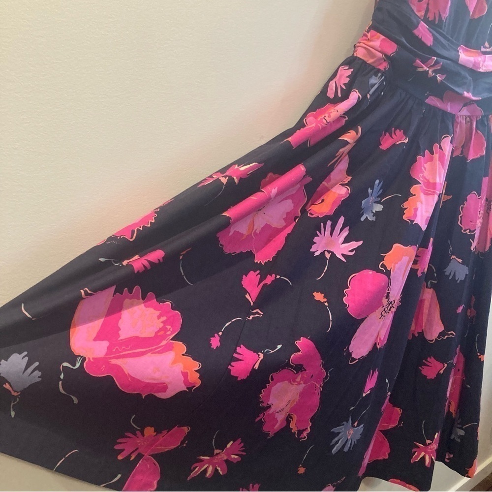 Laura Ashley Sz 14 80s Pink Black Floral Print 100% Cotton Day Dress 50s Style - Picture 5 of 11